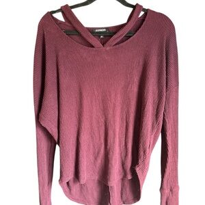 Express Maroon Ribbed Knit Top